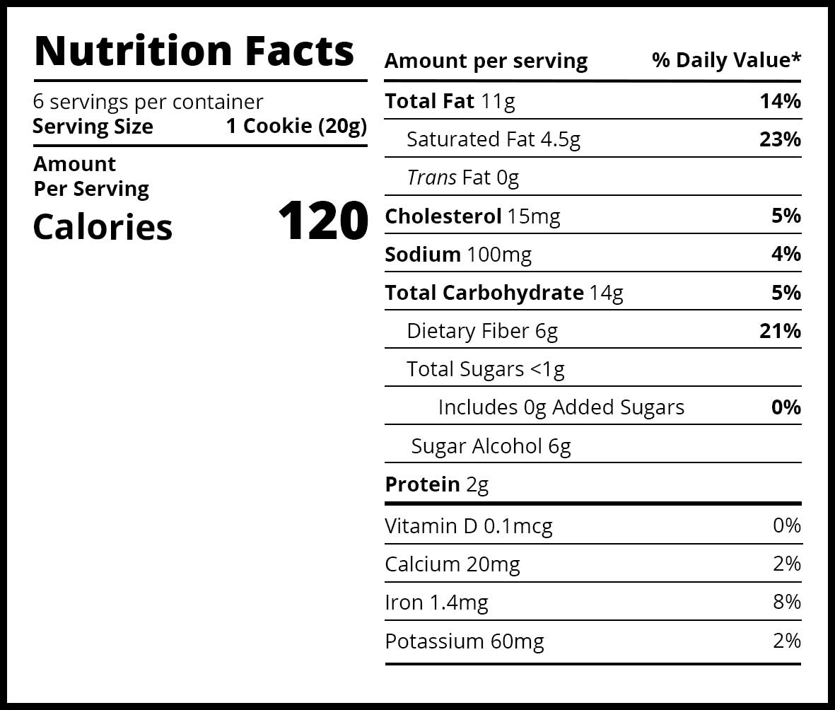 Nutritional information for Seriously Keto cookies